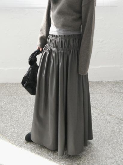 셔링 레더 플레어 스커트 (3c)