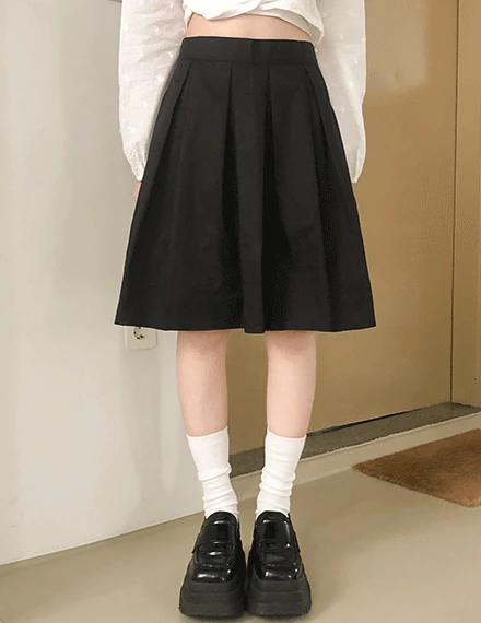[속치마O/뒷밴딩] 두엘리 핀턱 플리츠 미디 스커트