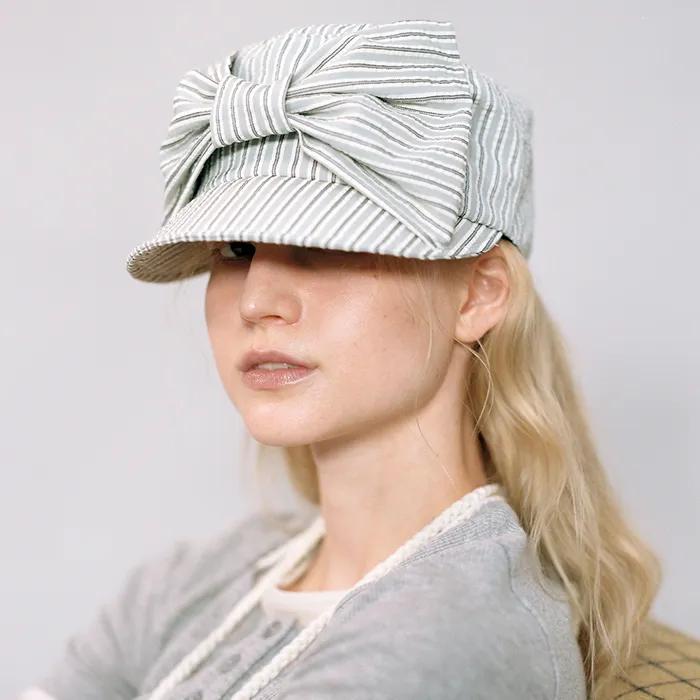 BELLBOY CAP_RIBBON_STRIPE GREY