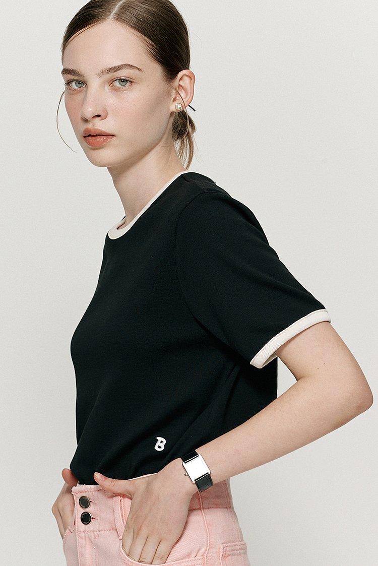 Ribbed binding B point T-shirt - Black