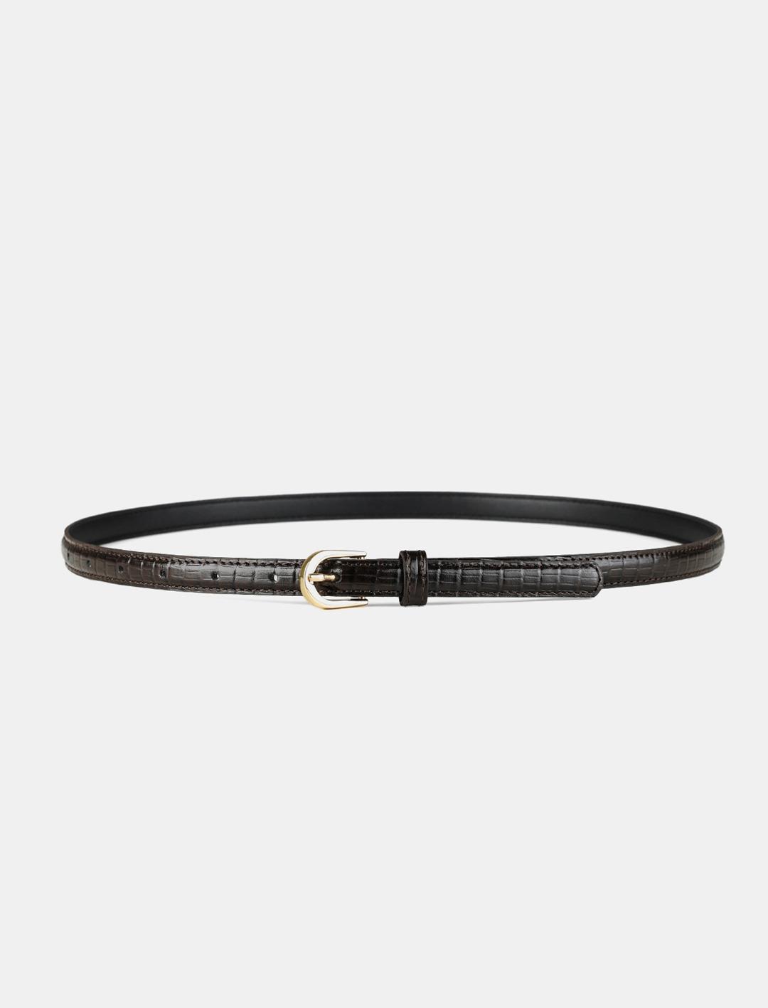 042 Thin croc-effect leather skinny belt (Chocolate)
