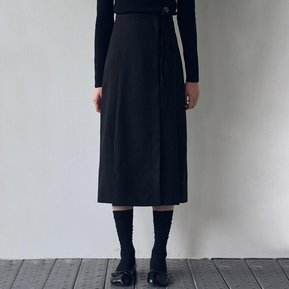 RIBBON PINTUCK LONG SKIRT_BLACK