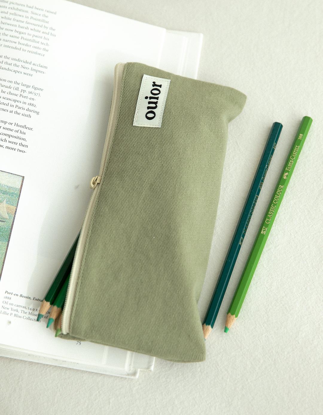 ouior flat pencil case - green tea (topside zipper)