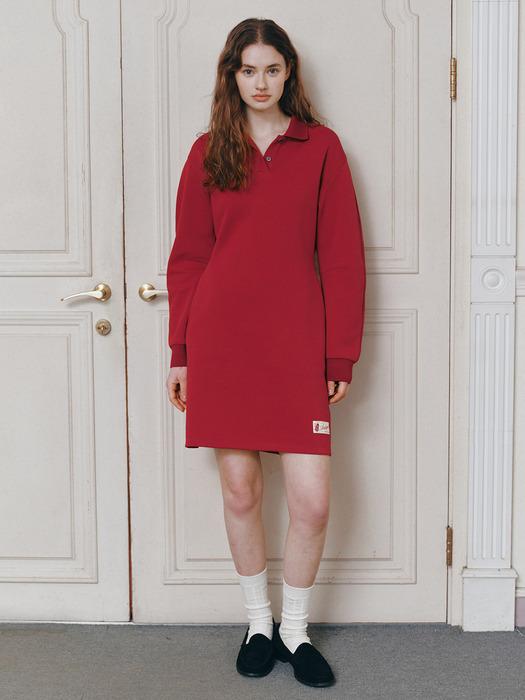 켈리 볼륨 슬리브 피케 원피스 (Red/Navy/Charcoal/Cream&Navy stripe)