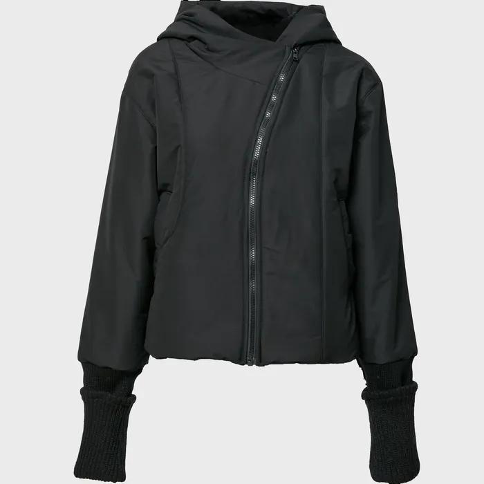 Hooded Asymmetrical Puffer Jacket (FL-053_Black)