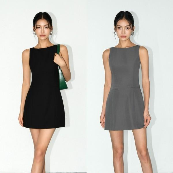 NEVA HU 보트넥 심플 미니 드레스