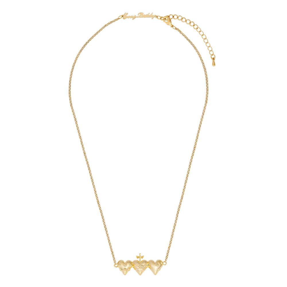 Heart rose sword gold necklace