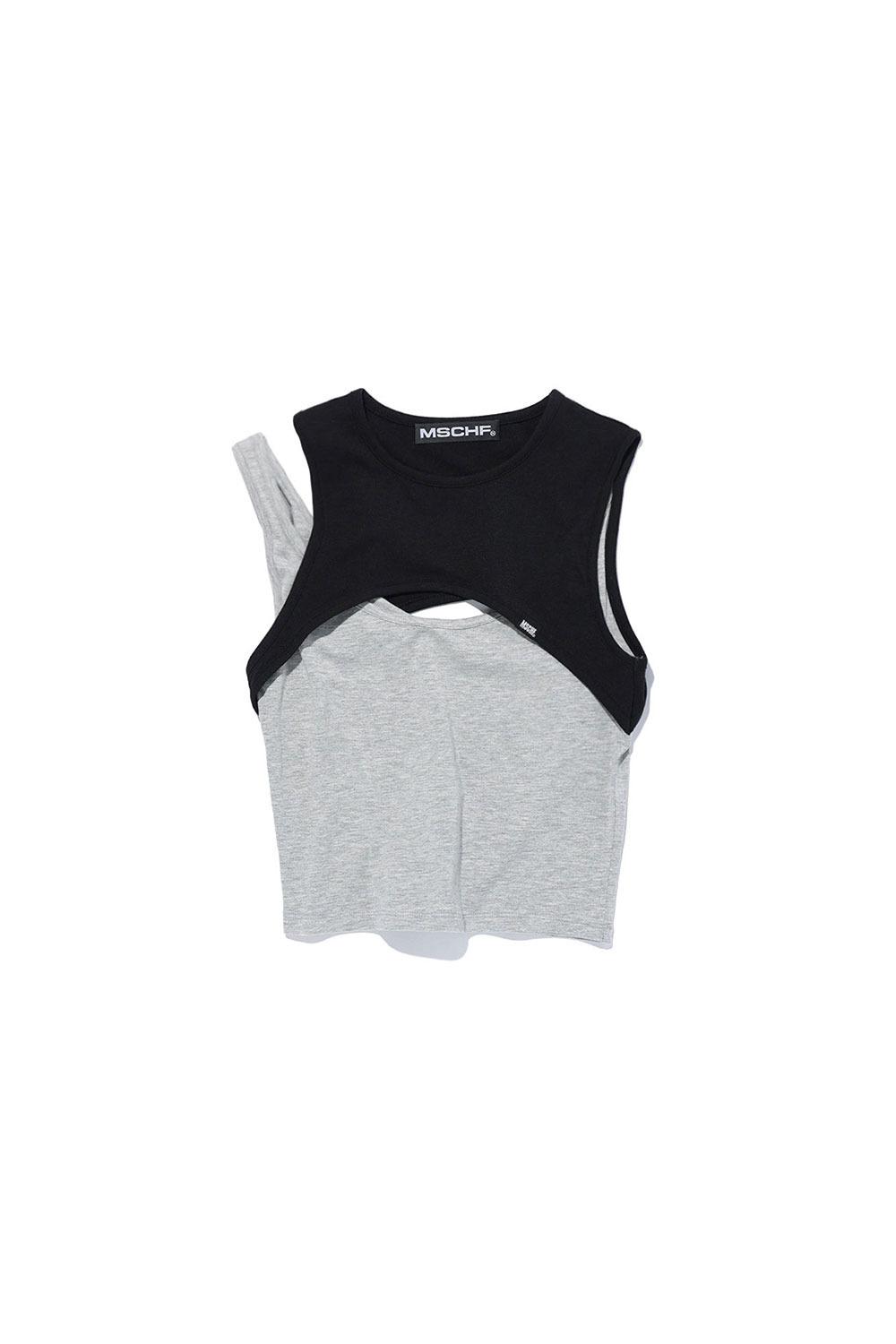 STRETCH OVERLAP TOP_BLACK/GREY
