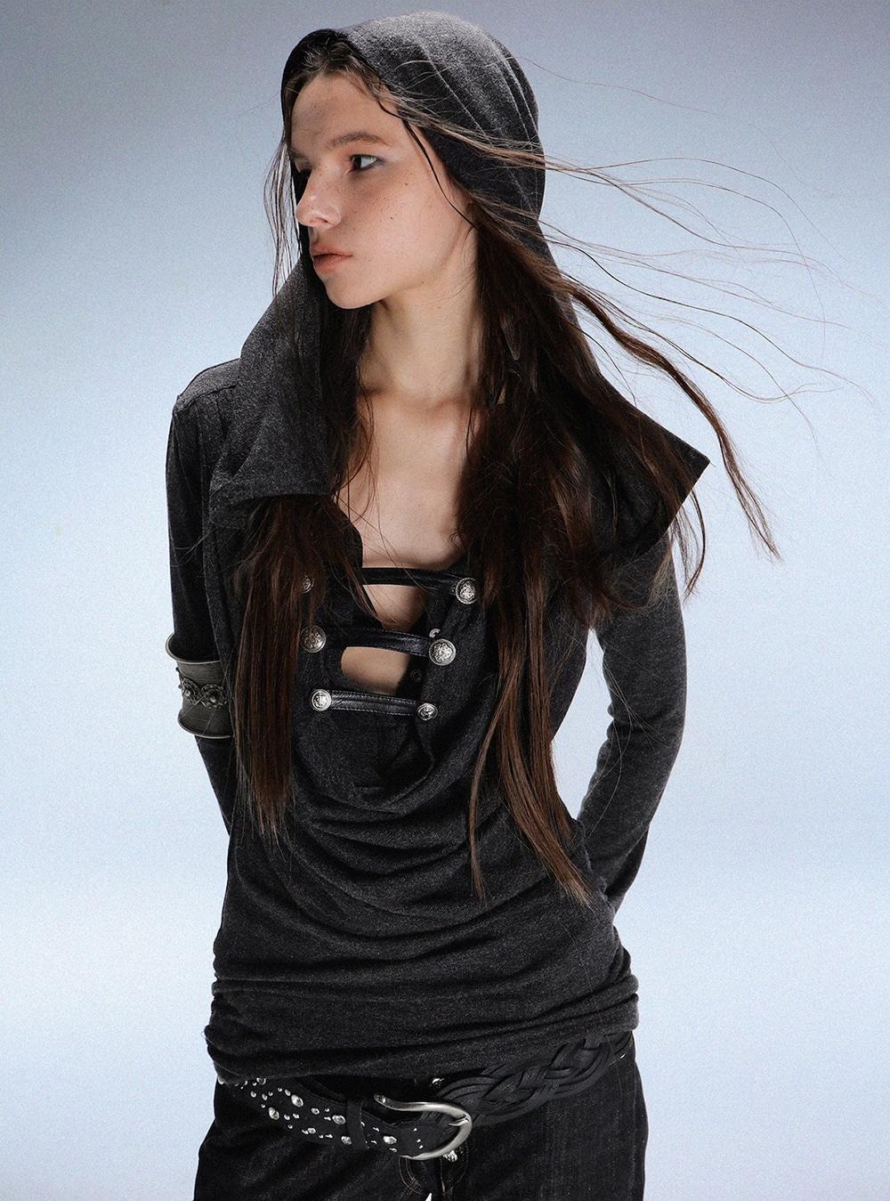 Thimble Metal Buckle Drape Top (2color)