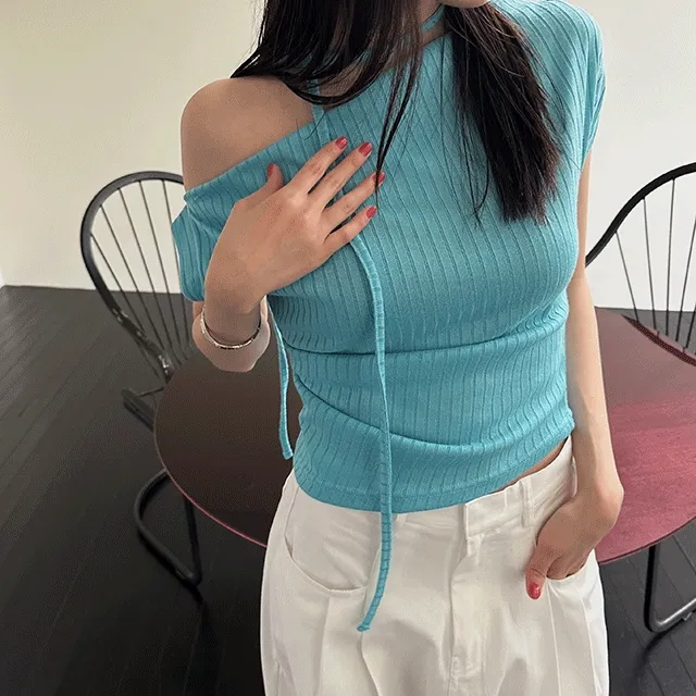 쥔장소장,핏존예) 안나 언발 스카프 타이 골지티셔츠