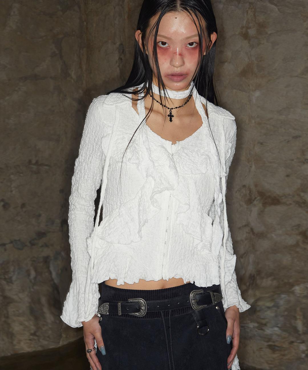 Grunge Ruffle L/S Blouse (WHITE)