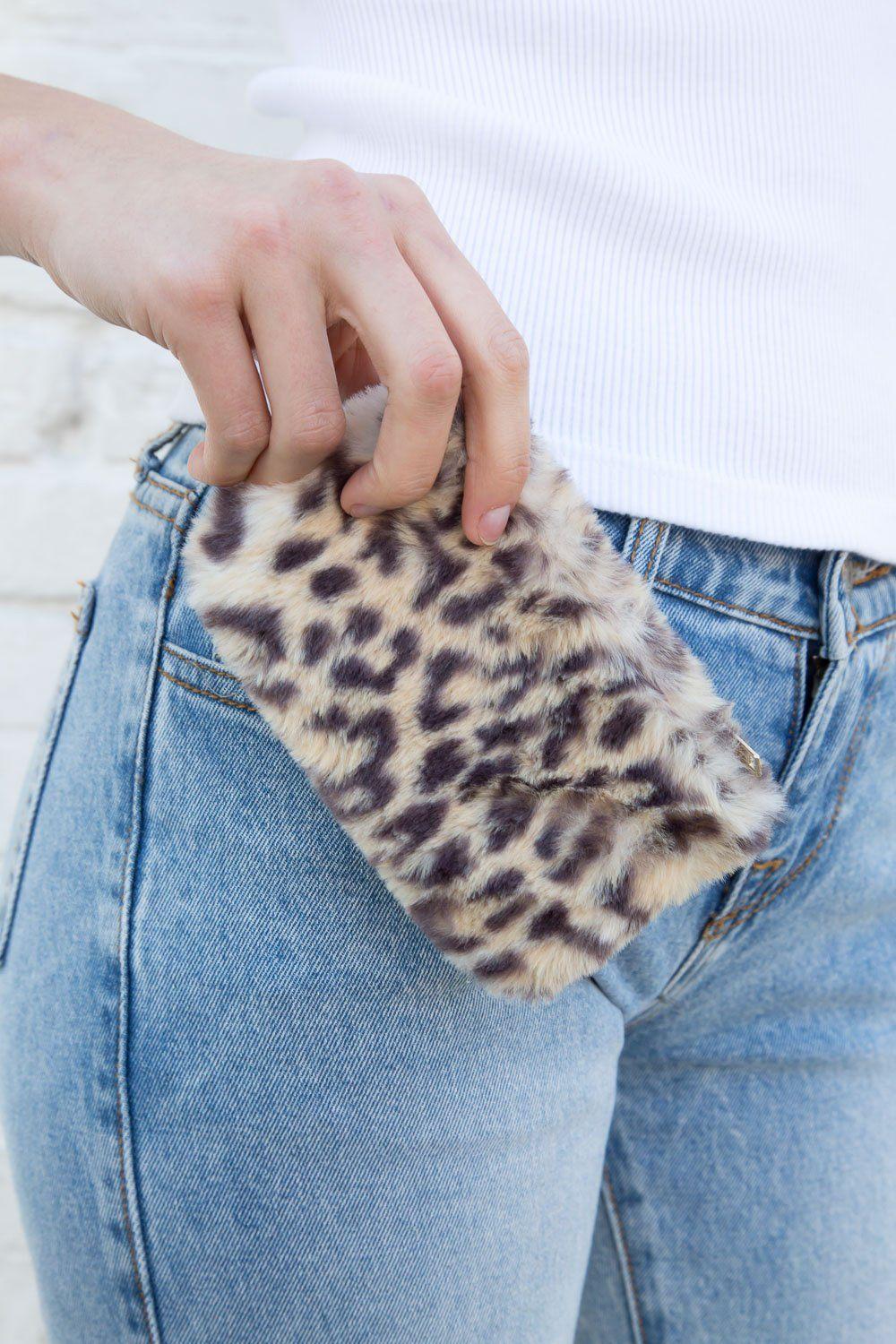 Leopard Print Faux Fur Coin Purse - Brown Leopard Fur Print
