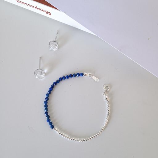 블루 라피스라줄리 원석 실버볼 믹스 은팔찌