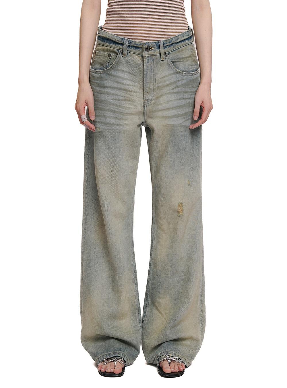 Vintage Washed Scratch Denim Pants