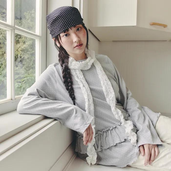 DOT FRILL LAYERED T-SHIRT_SKY BLUE