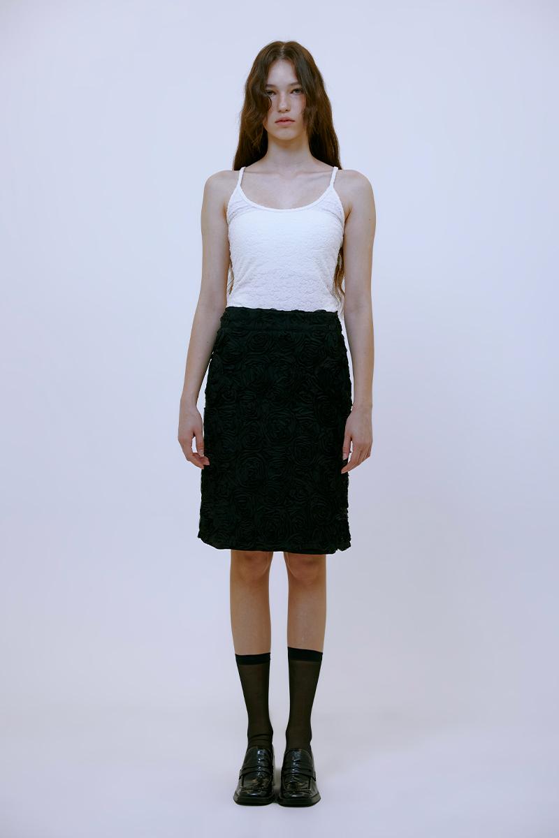 Chiffon Flower Midi Skirt (BLACK)