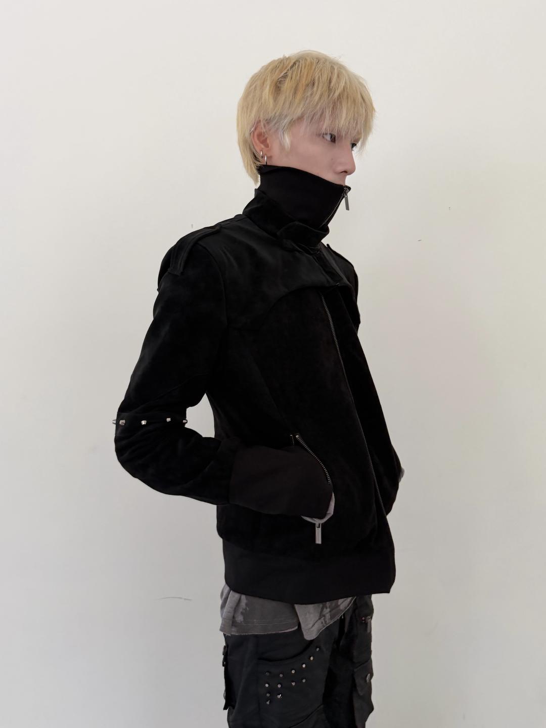 FromTheisland Stand-up collar suede jacket