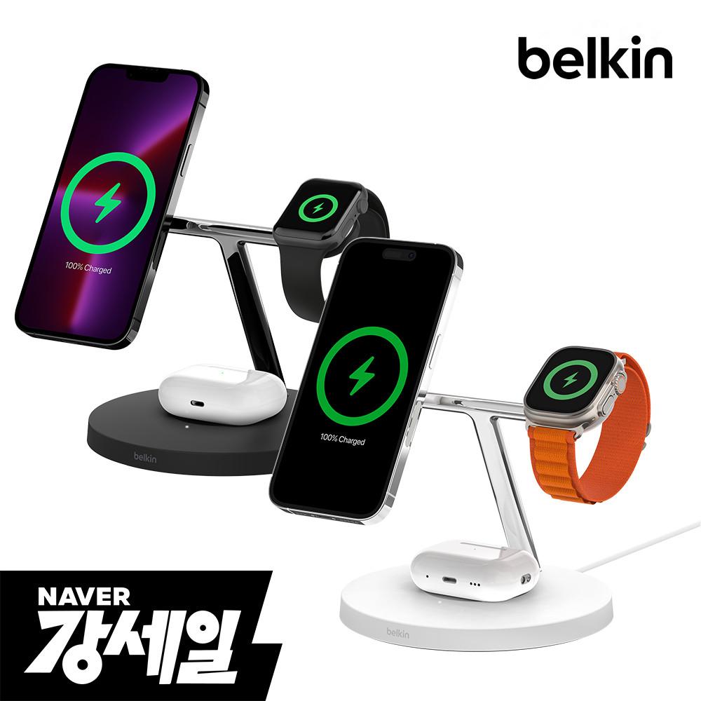 벨킨 3in1 맥세이프충전기 15W 아이폰 애플워치 고속 무선 충전 스탠드 WIZ017kr 아이폰15 14 13 애플워치9 8 울트라 SE2 에어팟 호환 : 벨킨 공식 브랜드스토어