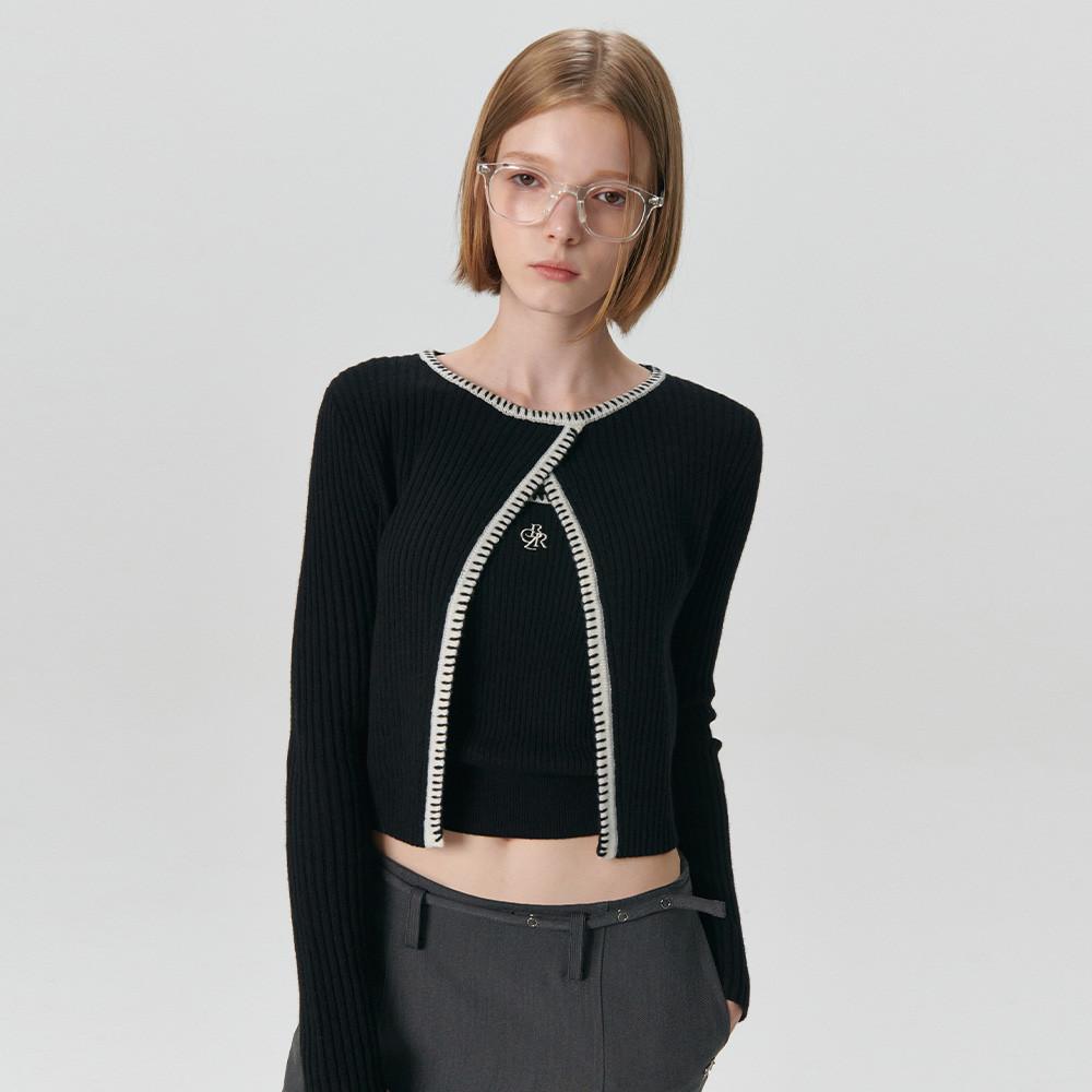 스티치 레이어드 가디건_BLACK