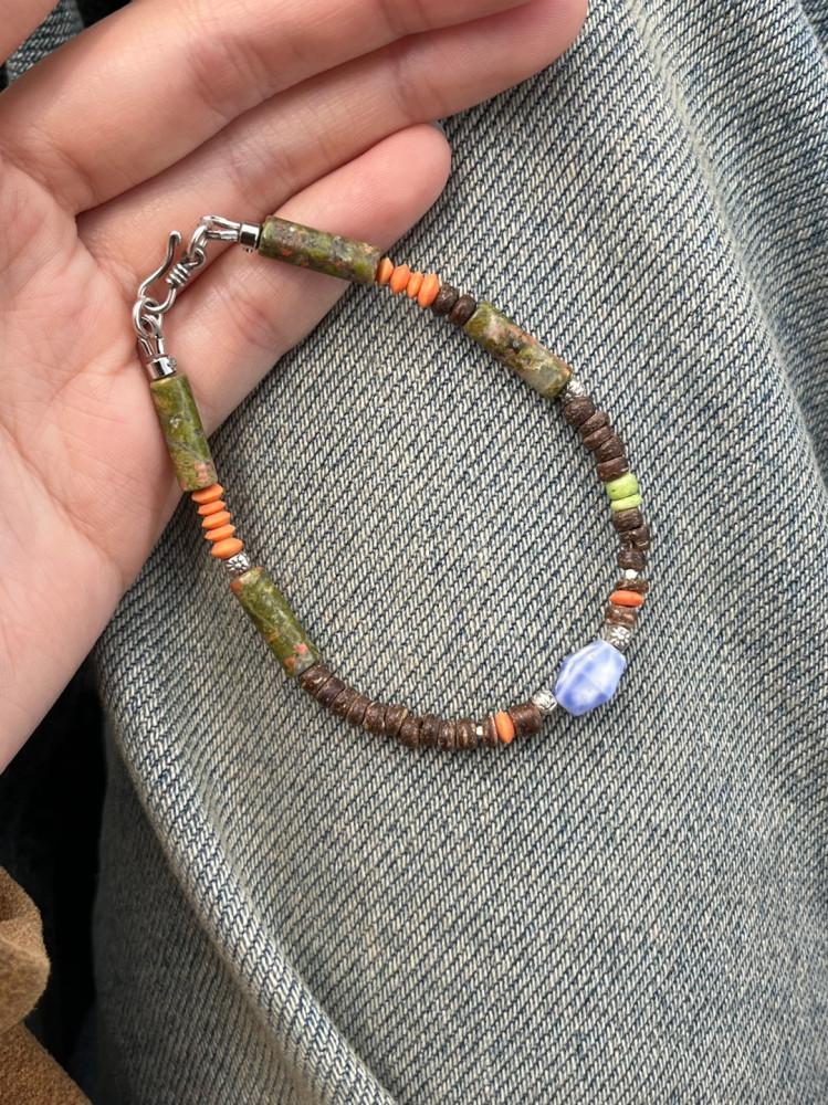 [스트링더비즈] 매화석 우드실버 도자기 팔찌