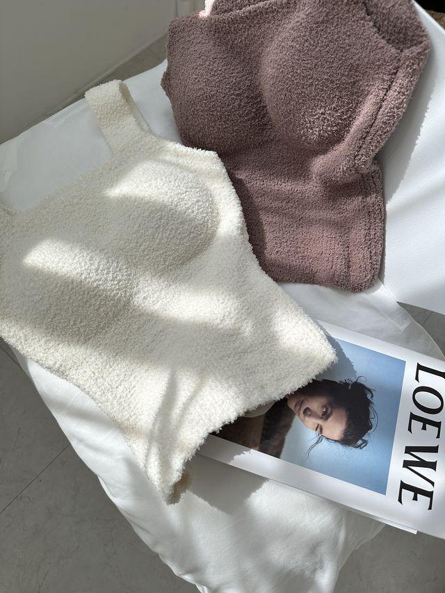 [겨울특집/2종특가]테리 윈터 양털 양모 겨울 퍼 크롭 나시 브라탑