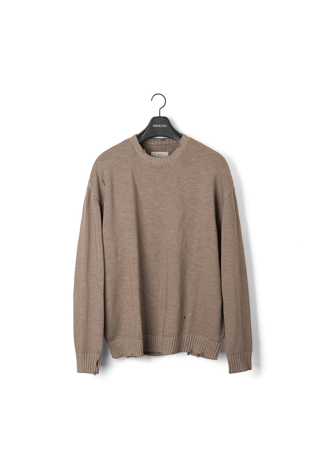 [24FW] Washed Cotton Damage Knit - Vintage Mocha