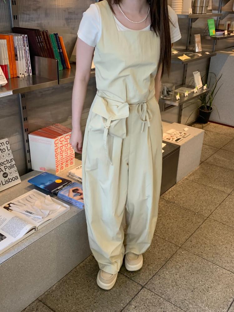 여자 티엘 포켓 벨트 나시 점프수트