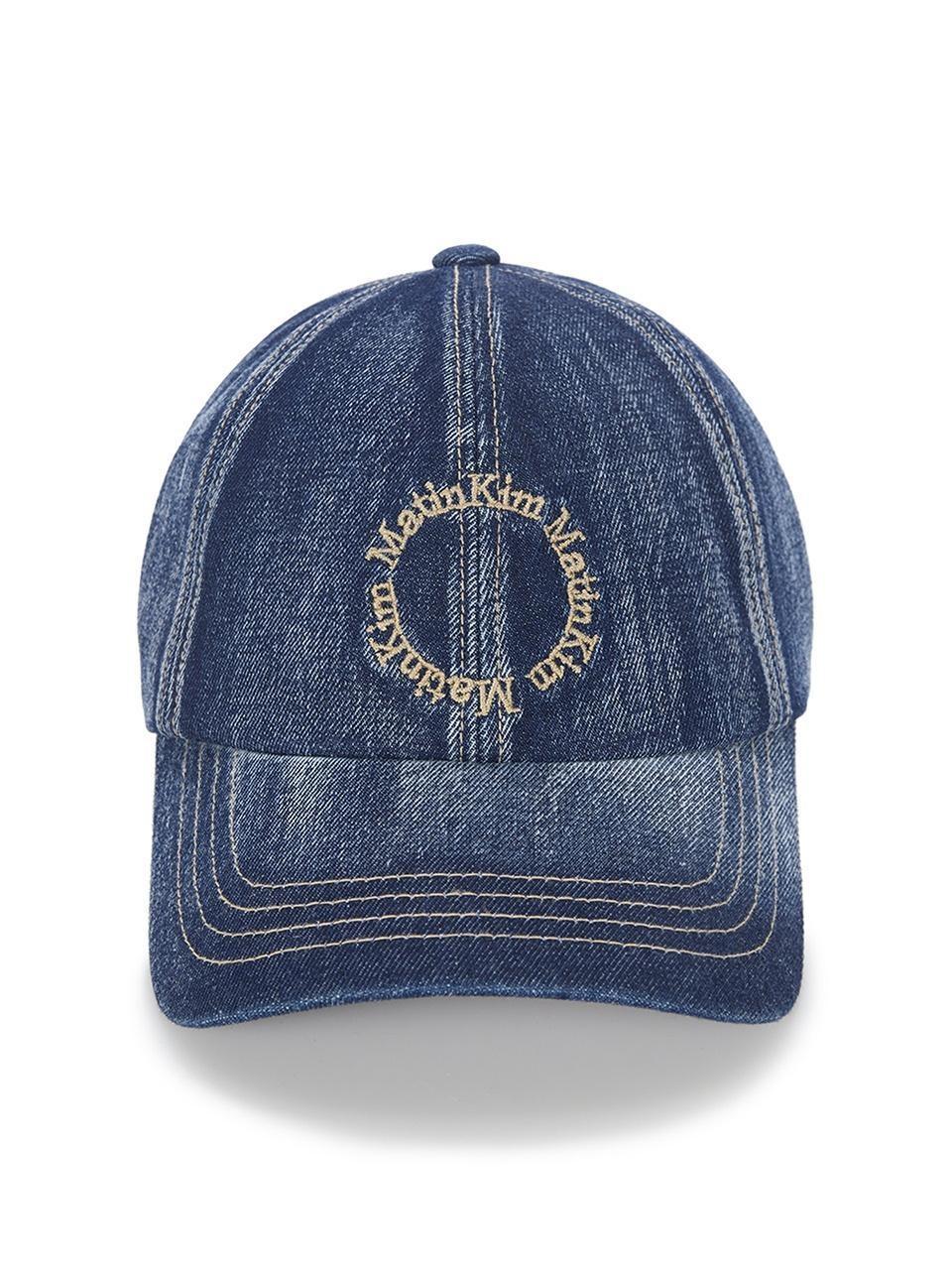 WASHED DENIM CIRCLE LOGO BALL CAP IN BLUE