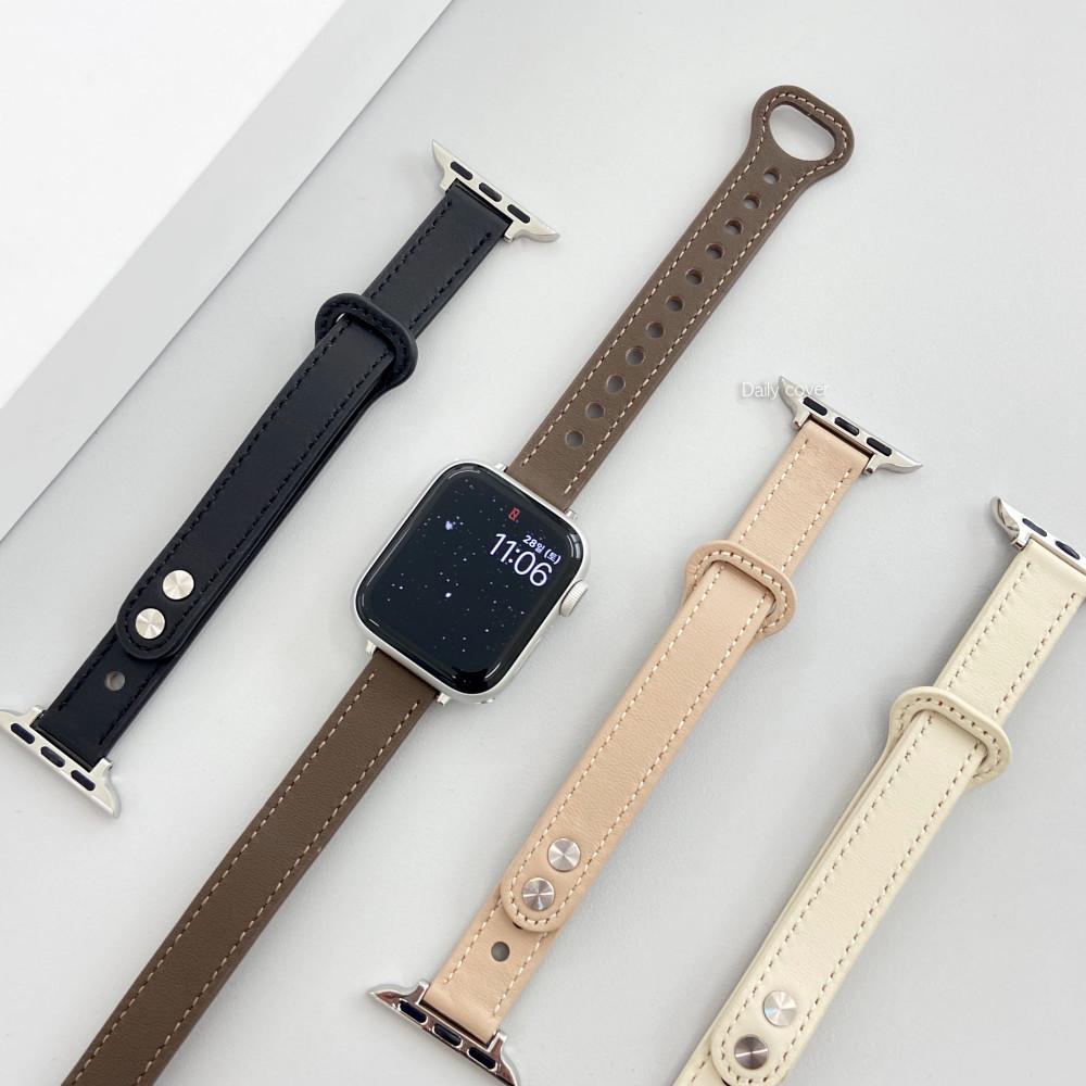애플워치 스트랩 투버튼 슬림 레더 밴드 가죽 데일리커버