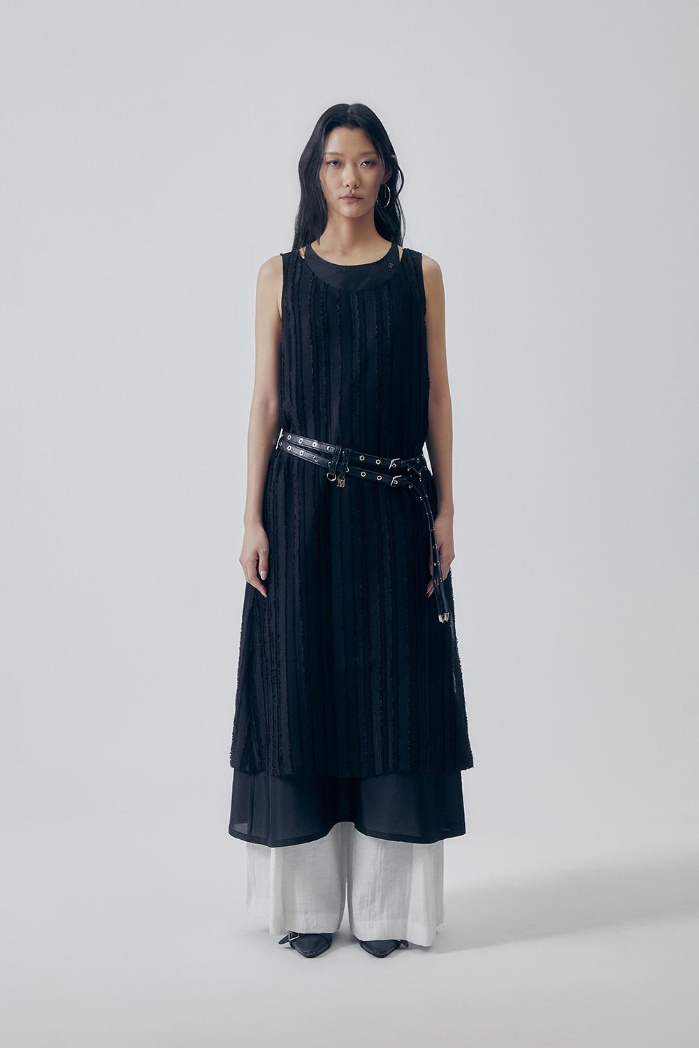 Two-Layer Overlap Dress [ Black ]
