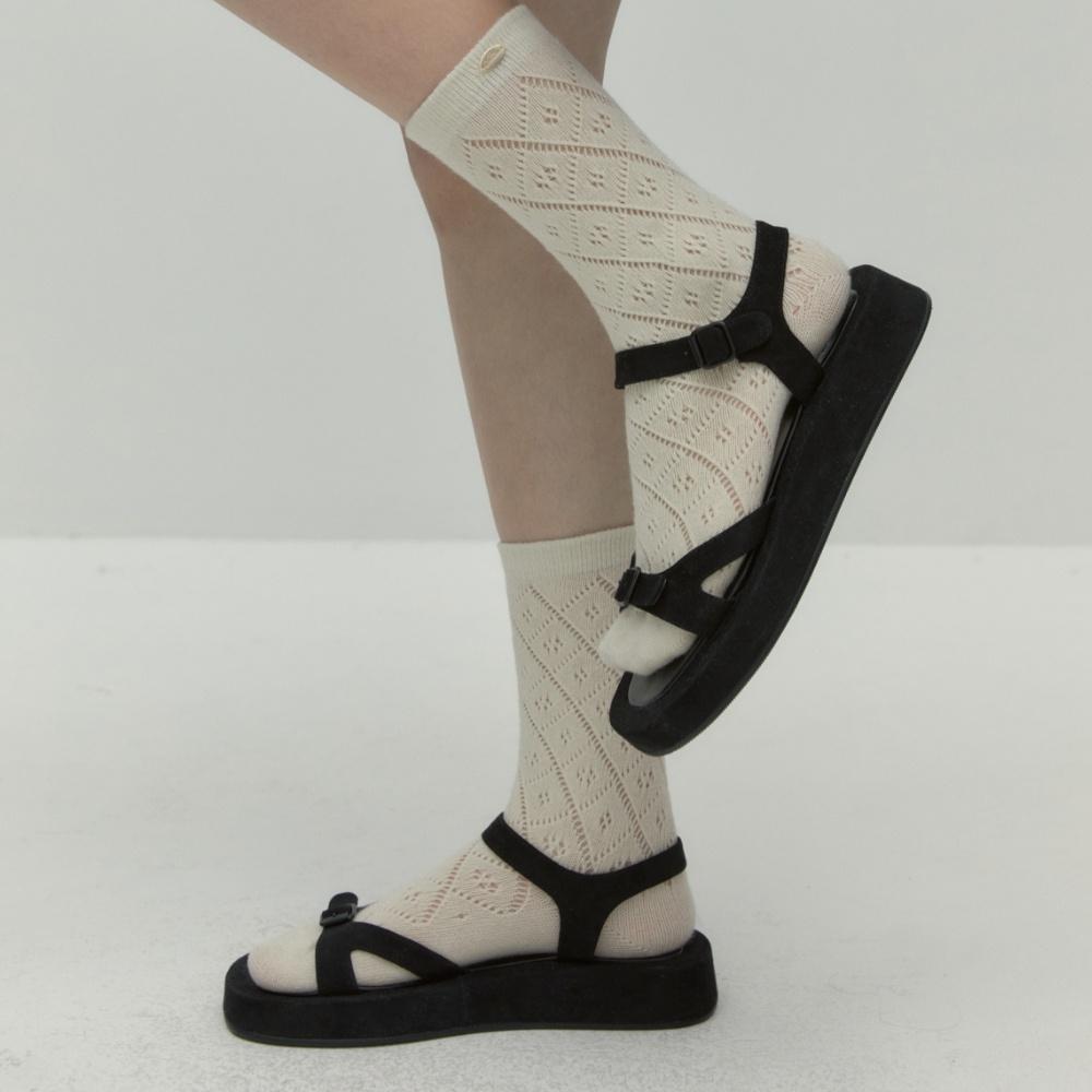 lace argyle socks - cream