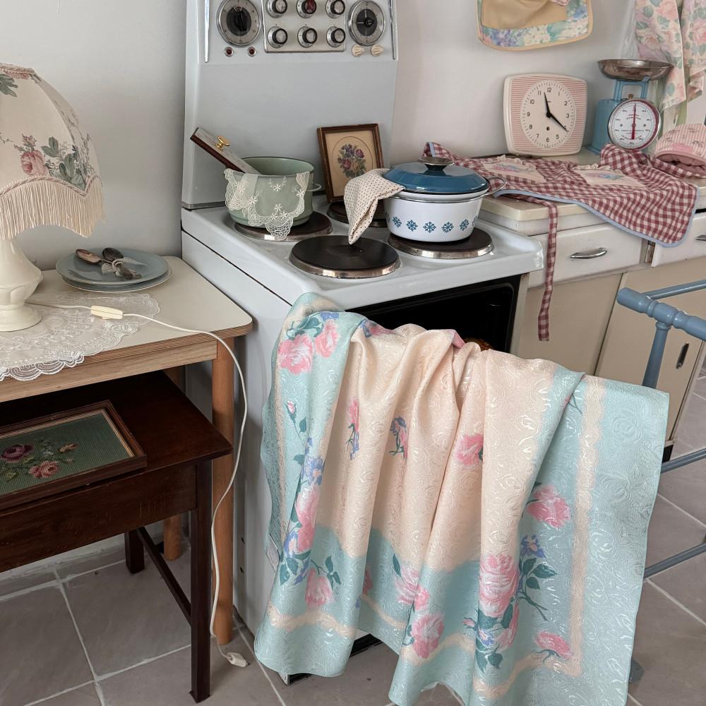 mint rose jacquard fabric