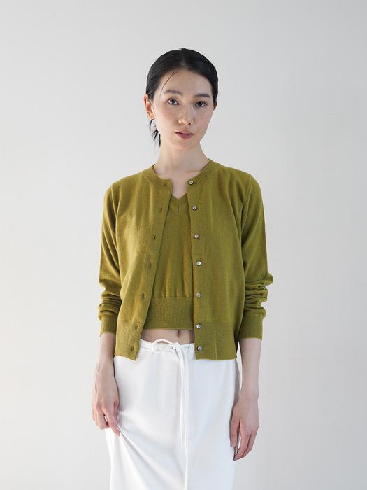 Cashmere round-neck cardigan (Olive)