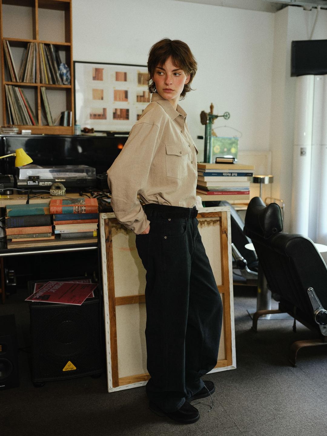 Brush Fade Cotton Pants (Black)