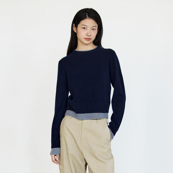 Premium RWS Superfine Merino Contrast-Trim Round-Neck Pullover_Midnight Navy