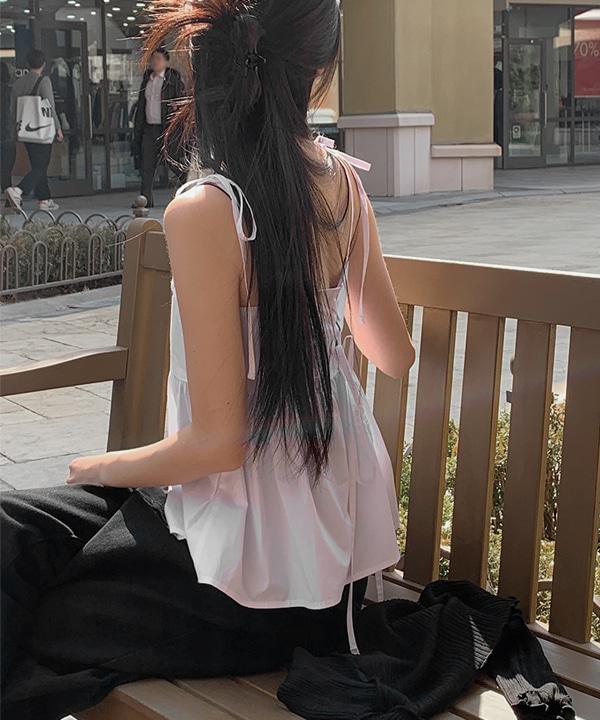 애니원모어 써머 코르셋 셔링 나시 리본 블라우스 (2color)