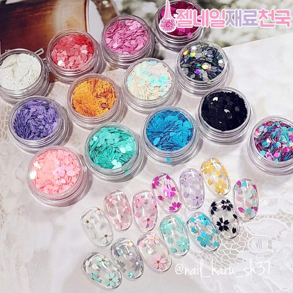 벚꽃튤립모양 꽃잎 네일글리터