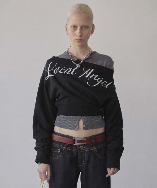 Off-Shoulder Cropped Sweatshirt Black