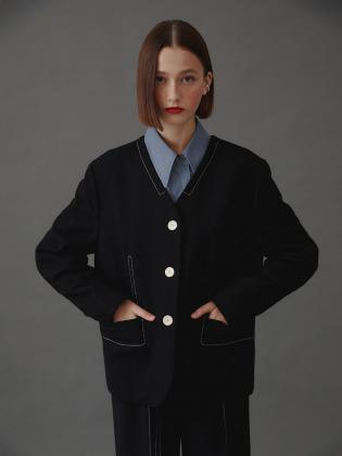 Merci No Collar Jacket_Black