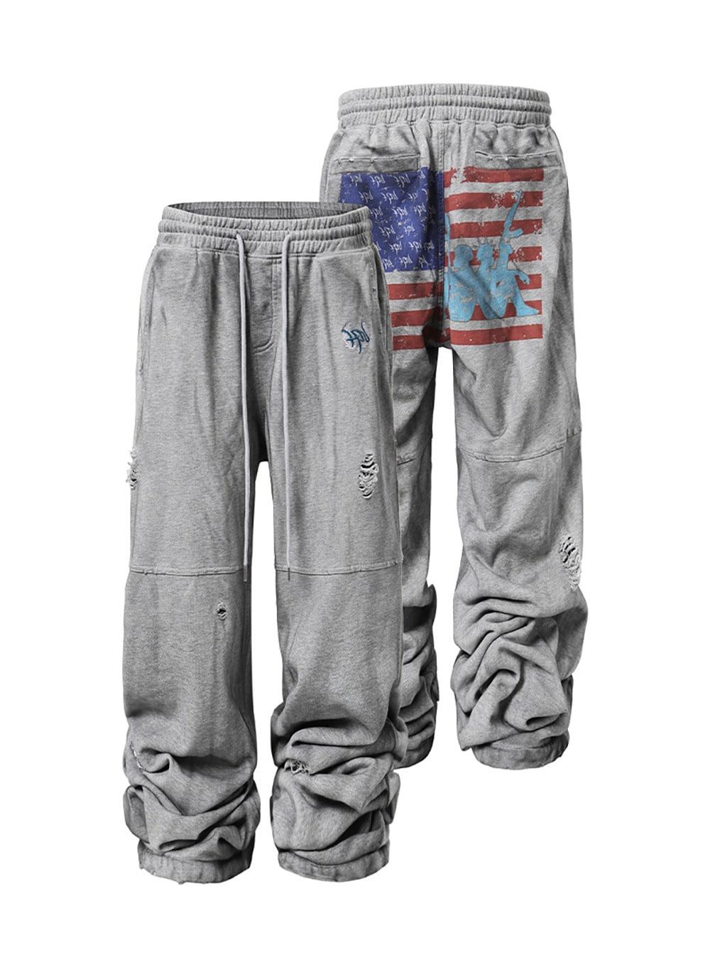 Distressed Flag Printed Jogger Pants