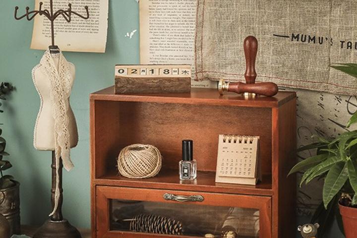 빈티지 원목 미니 악세사리 2단 수납함 서랍형