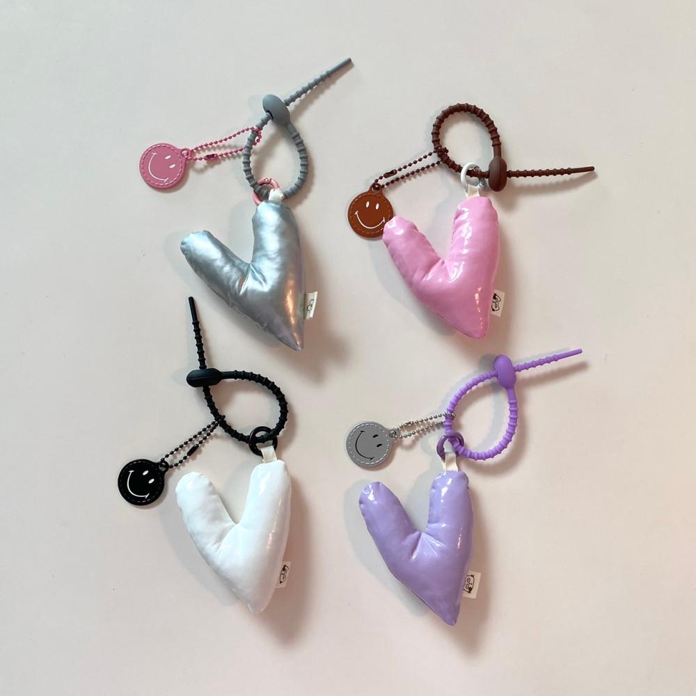 패딩 하트 키링 4컬러 실버 화이트 핑크 퍼플 여행 가방 스마일 열쇠고리