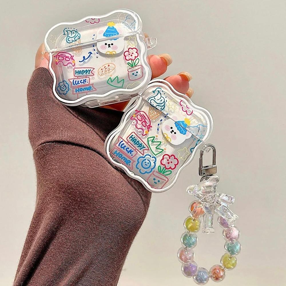 (키링증정) 스케치 곰돌이 베어 에어팟 프로 케이스 스트랩 투명 데일리커버