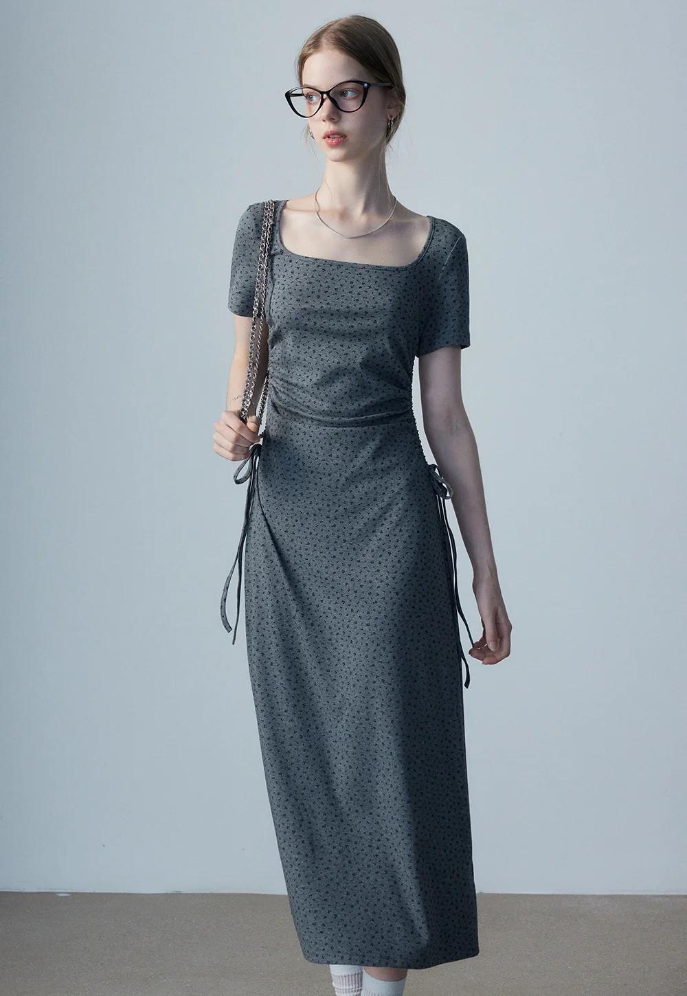 여성용 꽃무늬 미디 드레스