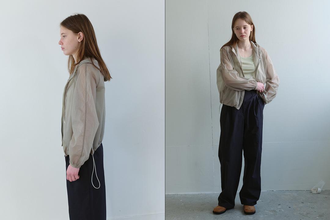 String hooded zip up jacket (khaki)