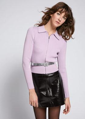 크롭 집 프런트 립 가디건