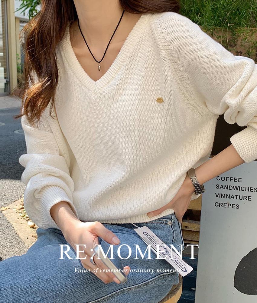 [RE:MOMENT/당일발송]  made. 어게인 코튼 브이넥니트 2color!