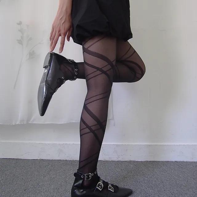 당일출고) Black Diagonal Taping 30D Tights