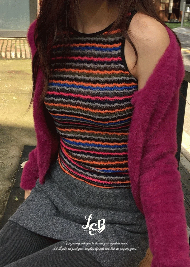 드로잉 스트라이프 니트 나시 T