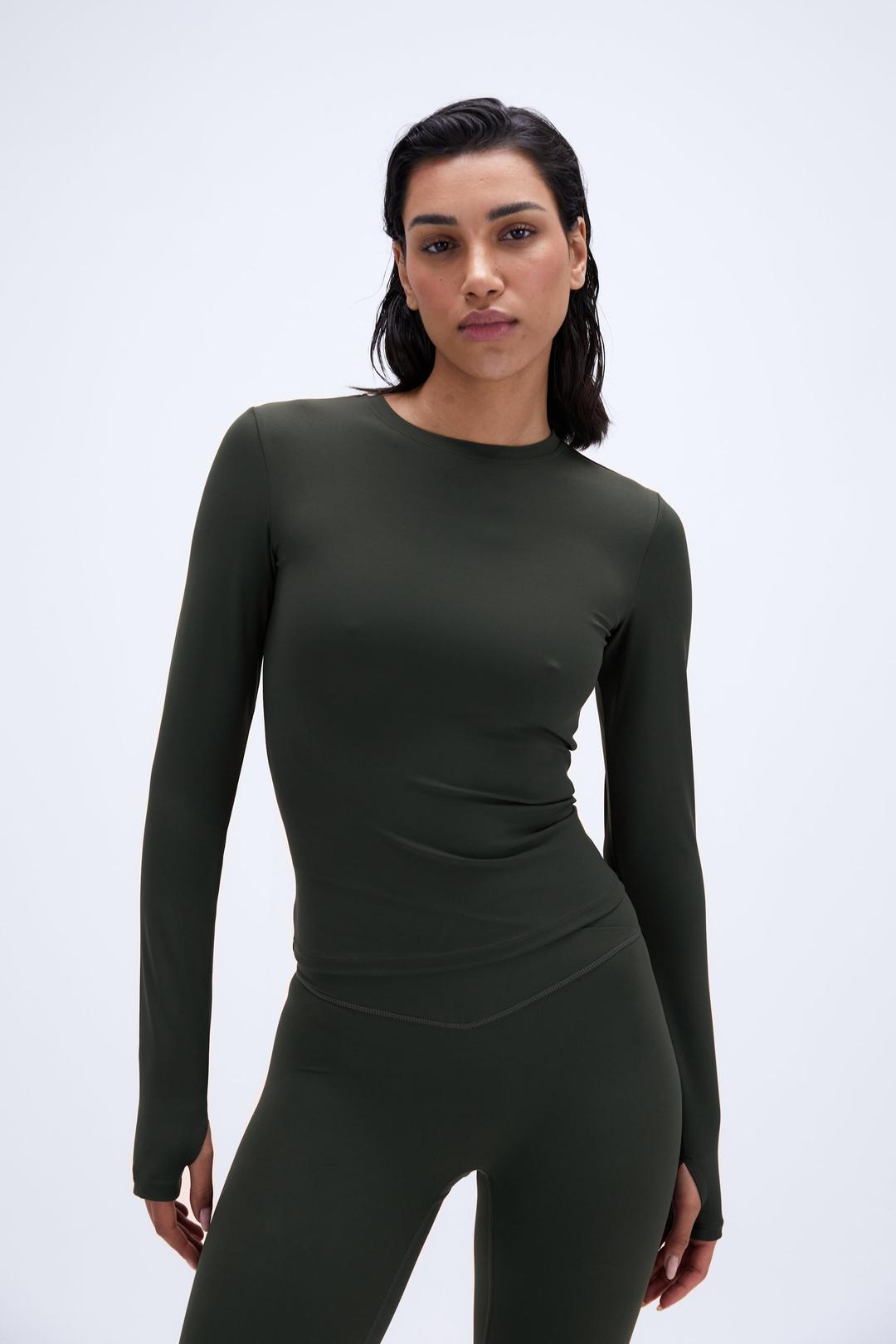 Long Sleeve Longline Top - Dark Olive - XXS